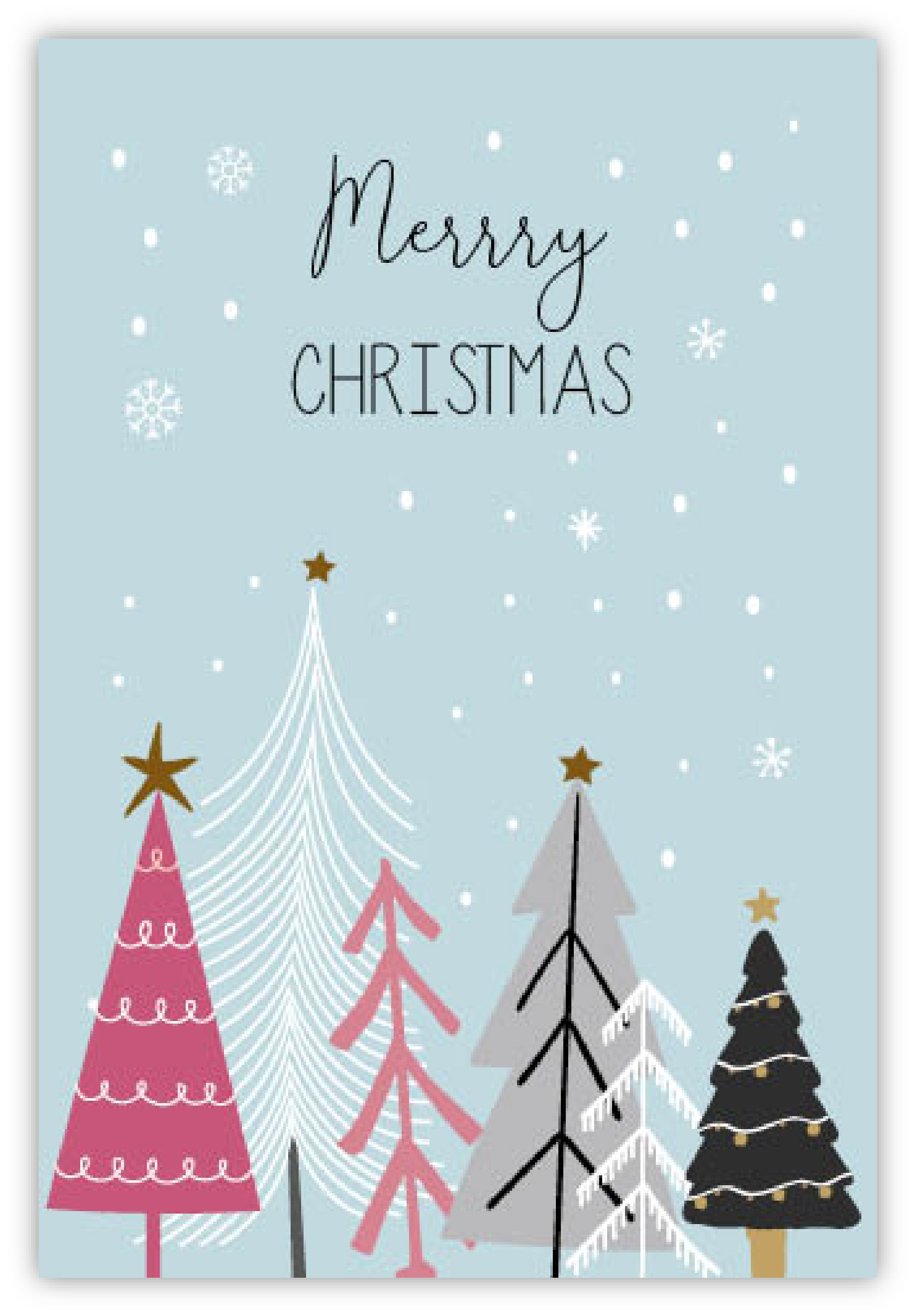 Weihnachtswald auf blauem Hintergrund mit Schneeflocken