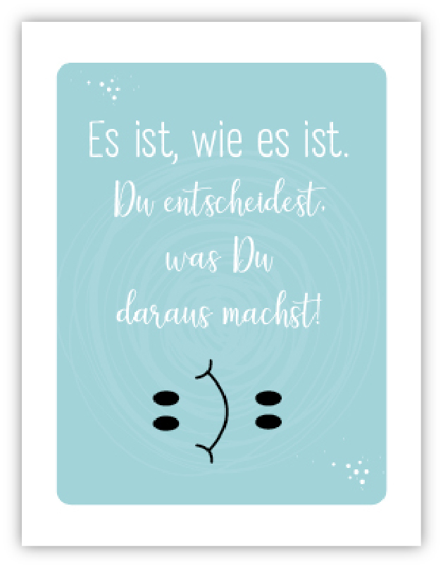 Karte mit glücklichem und traurigem Smiley auf hellblauem Hintergrund